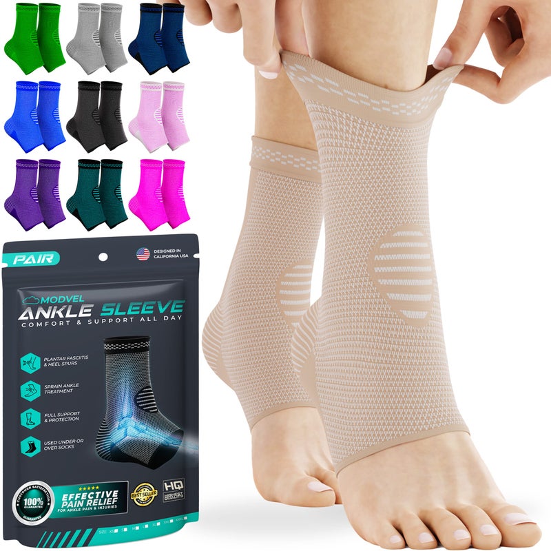 Modvel Foot Ankle Brace Socks for Sprained Ankle Compression Sleeve Plantar Fasciitis Relief Brace Foot Support for pain Women Men Tendonitis Arthritis Feet Sleeve Stabilizing Ankles Wrap
